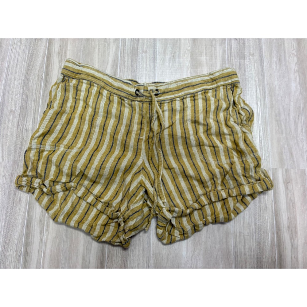 d-a-s-h Women XL Mustard Yellow Striped Linen Blend Drawstring Cuffed Shorts